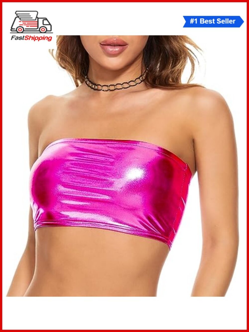✨Gatielzana Metallic Strapless Crop Top Rave Festival Dance Costume